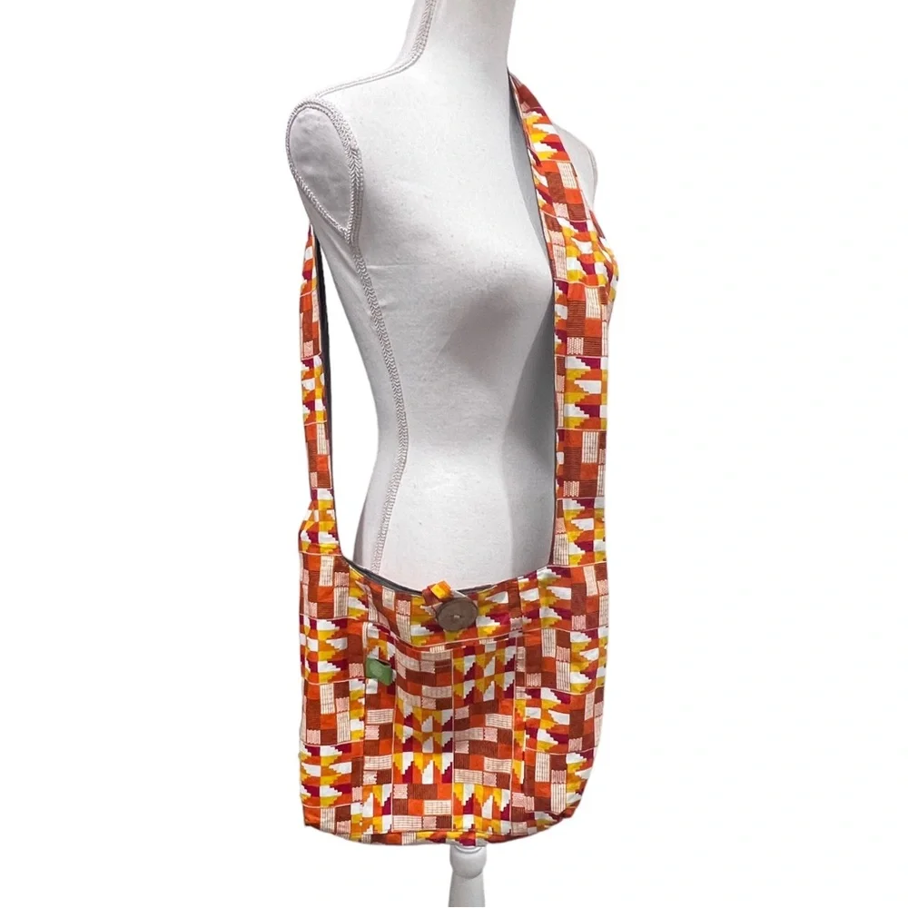 NWOT TIMBALI CRAFTS African Geometric Print Lucy Cloth Hobo Sling Bag